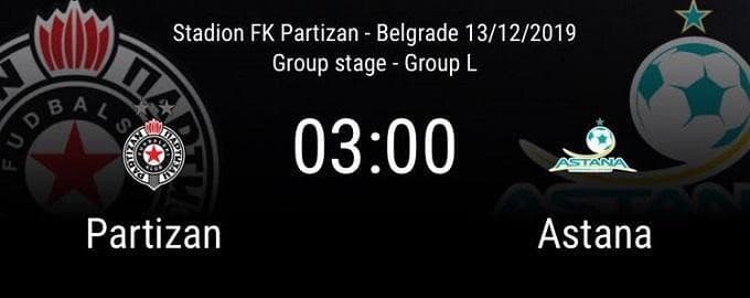 Soi keo nha cai Partizan vs Astana 13 12 2019 UEFA Europa League
